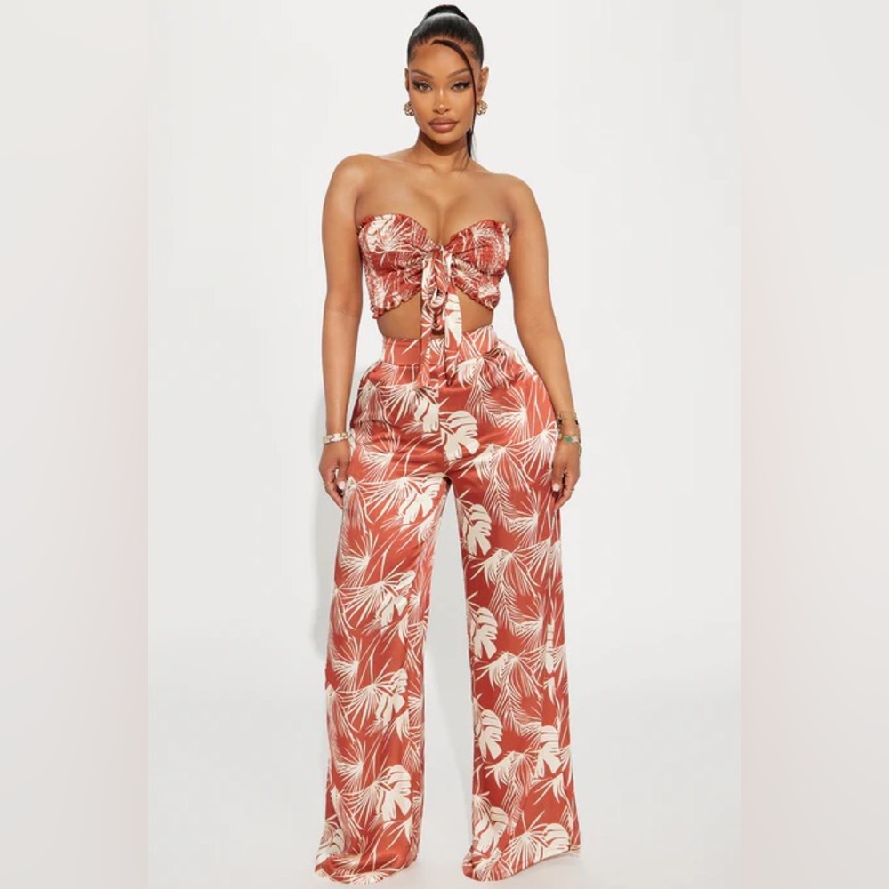 Fashion Nova Rust and White Tropical Pant Set